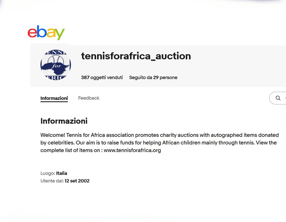 Screenshot of the Tennis for Africa Instagram profile
