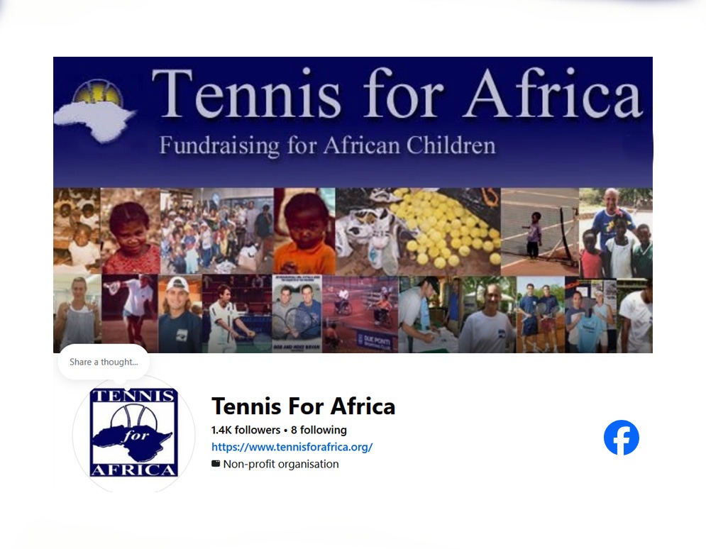Screenshot of the Tennis for Africa Facebook page