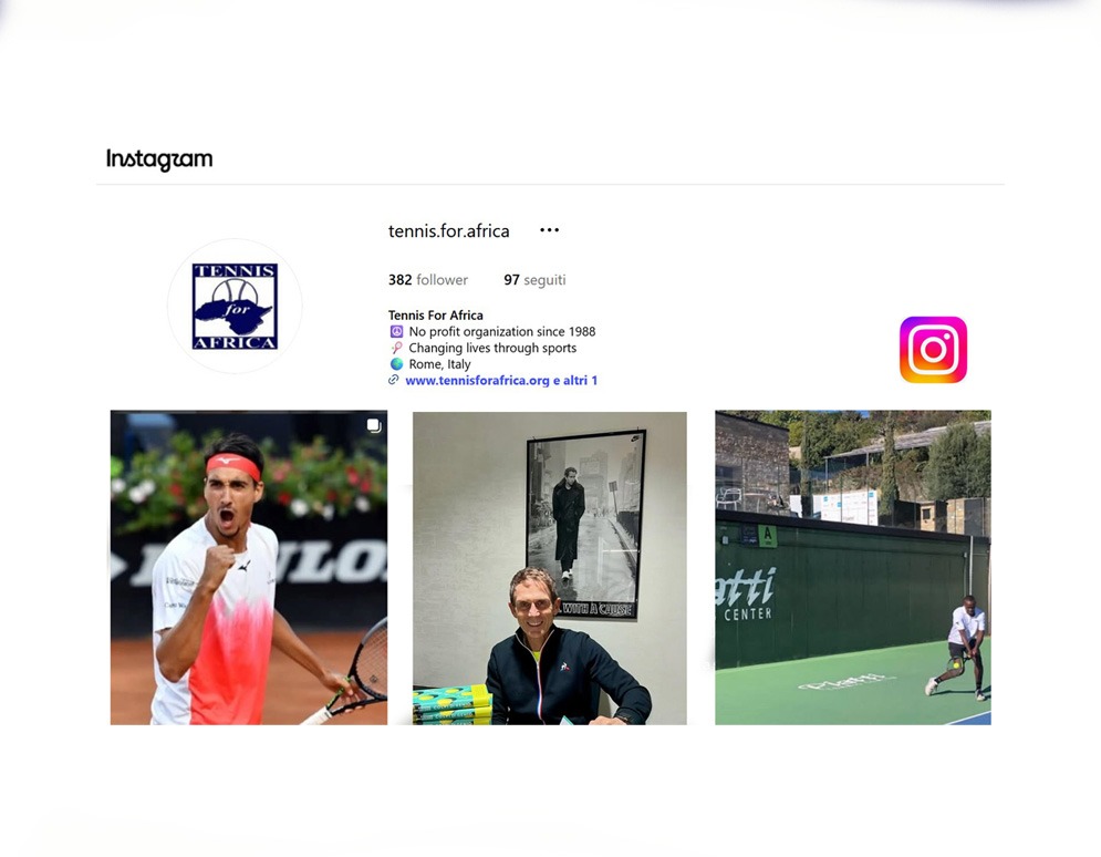 Screenshot of the tennis.for.africa Instagram profile